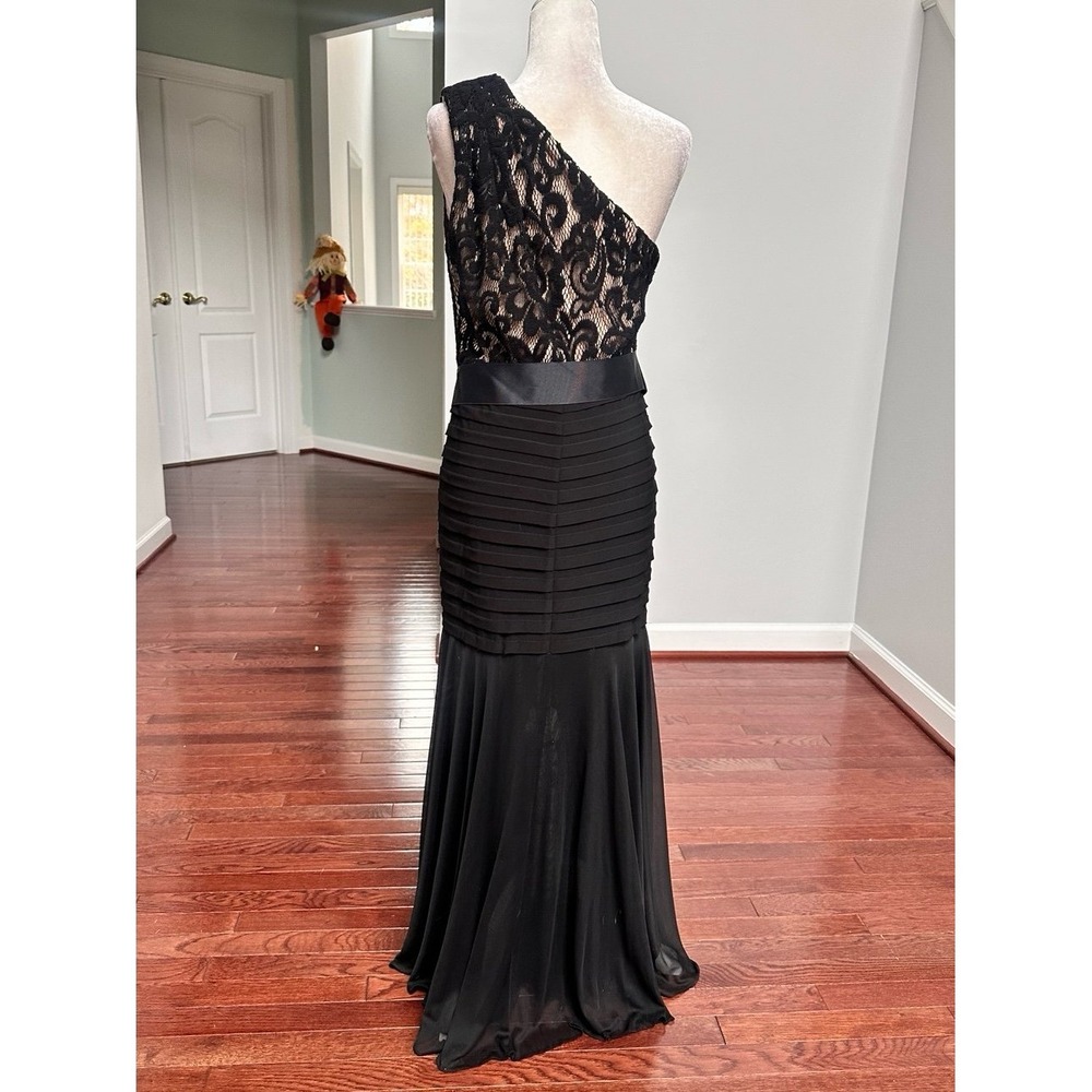 Vintage Betsy & Adam Sheer Layered Tiered One Shoulder Black Lace Gown Dress 12p - Picture 6 of 10
